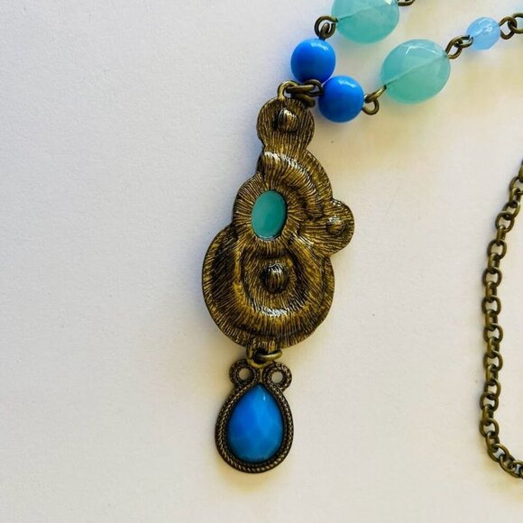 Vintage Avon Blue Beaded Pendant Necklace – Turquoise & Aqua Glass Beads, Boho S - Picture 6 of 8